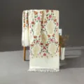 Detail view of Nepali imitation cashmere embroidered ethnic style scarf shawl for women. - White