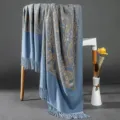 Blue embroidered paisley shawl, thick warm imitation cashmere scarf for autumn and winter daily wear. - Full Embroidered Blue