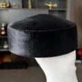 Traditional Kazakh black velvet hat ethnic cultural skullcap dance headwear item cool - 56cm Head Circumference / Black
