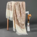Women's autumn winter thickened warm imitation cashmere paisley tassel shawl scarf ethnic style - White
