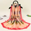 Donna stile etnico seta raso sciarpa elegante rosa bordo lungo moda foulard accessori - Modello Uno Stampa Due