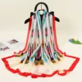 Elegante sciarpa lunga in seta satinata stile etnico stampata quattro stagioni donna - Modello Uno Stampa Tre