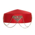 Kazakh ethnic red traditional hat with metallic chain trim, vintage style, red variant. - Rose Red