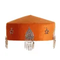 Kazakh ethnic traditional handmade hat orange velvet festival performance cap decor - Feather Style Orange