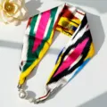 Elegant long silk scarf with vibrant ethnic abstract print and a chic magnetic pearl clasp. - Style 6