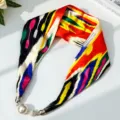 Colorful ethnic print silk scarf with pearl magnetic clasp necklace, stylish variant accessory. - Style 8