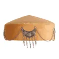 Kazakh Ethnic Style Suede Hat Camel Floral Cap Silver Chain Tassel Retro Fashion - Chain Feather Style Khaki