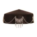 Kazakh ethnic retro plush hat with silver metal chains crescent pendant and feather tassels - Chain Feather Style Black
