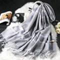 Inverno donne moda plaid cashmere sensazione sciarpa calda nappe scialle spesso elegante inverno - Quadri Grigio