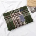 Green brown plaid imitation cashmere scarf, warm winter tassel scarf for men and women - 绿棕色格子