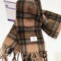 Winter warmer kariert Mohair Quasten Schal für Damen, klassischer brauner gemütlicher Halstuch - Maillard Kaffee