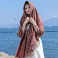 Bohemian Paisley Cashmere-Feel Scarf Women Brownish-Pink Tassel Shawl Variant Style - 353 Leather Red