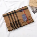 Classic plaid cashmere feel winter scarf in camel with fringe and tags for men and women. - 驼黑红英伦格子