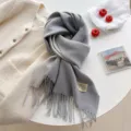 Double-sided imitation cashmere scarf with tassels, cozy and warm winter fashion accessory. - Double-Sided Light Gray