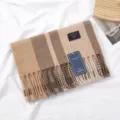 Casual plaid imitation cashmere scarf with tassels, winter warm neck warmer for daily wear. - 米色与棕色格纹
