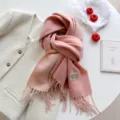 Winter pink gradient cashmere-feel scarf, cozy fringe warm long shawl for stylish women. - Double-Sided Pink