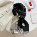 Winter fashion double-sided cashmere-feel scarf for women, classic solid color long tassel shawl - Double-Sided Black and Beige