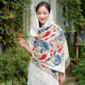Donna autunno inverno sciarpa ricamata paisley cachemire scialle con frange caldo foulard - Bianco