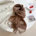 Winter fashion solid color imitation cashmere scarf with tassels, warm and versatile long shawl. - Double-Sided Mocha