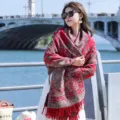 Bohemian paisley print imitation cashmere shawl scarf for women cozy winter warm wrap - 356 Wine Red