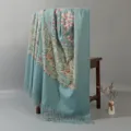 Sciarpa in finto cashmere ricamata blu da donna, scialle caldo con frange invernali - Verde