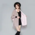 Donna elegante mantella con frange invernali caldo lavorato a maglia manica scialle - Rosa Caffè Chiaro