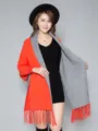 Donna Rosso Grigio Mantella Reversibile Maniche Scialle Frange Autunno Inverno Caldo - Grigio Arancione