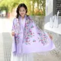 Donna viola cashmere sensazione ricamato inverno caldo sciarpa versatile etnica floreale - Viola