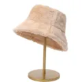 Einfarbiger Kunstkaninchenfell Fischerhut für Erwachsene, weicher warmer Plüschhut. - M (56-58cm) / Beige