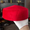 Kazakh ethnic red round top hat traditional handmade cap women daily hair accessory 54cm - 56cm Head Circumference / Red