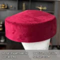 Red Kazakh ethnic embroidered round hat, traditional folk style cap, 52cm head circumference. - Burgundy