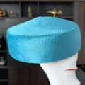 Kazakh ethnic style turquoise velvet skullcap hat, traditional handmade dance headwear for women. - Sky Blue