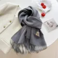 Grey imitation cashmere winter scarf for women, warm long tassel design, elegant variant style. - Double-Sided Medium Gray