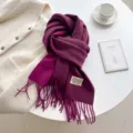 Stylish double-sided imitation cashmere scarf, warm solid color long tassel winter shawl. - Double-Sided Purple Red