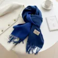 Winter solid color long imitation cashmere scarf with tassels, versatile soft warm couple shawl. - Double-Sided Klein Blue