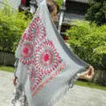 Grigia sciarpa imitazione cashmere ricamata girasole stile etnico scialle da donna - Grigio