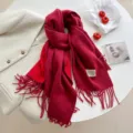 Double-sided imitation cashmere red scarf with classic fringe, warm winter tassel accessory. - Double-sided Wine Red