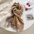Two-tone cashmere-feel winter scarf with classic tassels, warm and stylish long design for women. - Double-Sided Camel Gray