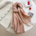 Winter women's solid color double-sided cashmere feel long tassel scarf shawl warm - Double-Sided Light Pink