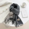 Winter new fashion Korean style double-sided cashmere-feel scarf grey and beige colorblock. - Double-Sided Heather Gray