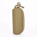 Tactical nylon sunglasses hard case close-up detail, protective zipper storage pouch. - Tan