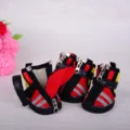 Scarpe per cani in rete rossa e nera con chiusura a zip e strisce riflettenti per piccoli cani. - 3# / Rosso