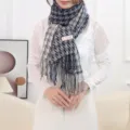 Sciarpa invernale calda con frange motivo pied de poule blocchi di colore stile coreano donna - Pied de Poule Blu Notte