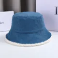 Cappello da Pescatore in Velluto a Coste Blu con Bordo in Lana d'Agnello Inverno Variante - M（56-58cm） / Blu lago