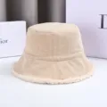 Donna inverno beige cappello peschereccio in velluto a coste con bordo in lana d'agnello - M（56-58cm） / Beige