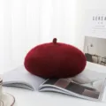 Donna cappello berretto in lana rossa autunno inverno vintage tinta unita caldo stile francese - Taglia unica / Rosso Mattone