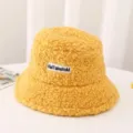 Chapeau bob en laine agneau jaune pour femme, chapeau pêcheur en peluche épaisse brodé de lettres. - Taille unique / Jaune
