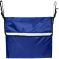 Blue wheelchair storage bag with hanging straps and reflective strip for mobility carts. - Blue
