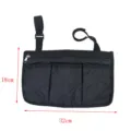 Black quilted wheelchair storage hanging bag with multi-pockets and secure straps for daily use. - Armrest Storage Bag / Black