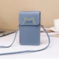 Blue mini crossbody phone bag with cute cat ear design, lightweight pu leather wallet pouch. - Blue